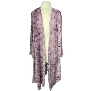Buddy Love Roberts Open Front Duster Snake Print Purple Layer Long Flowy M/L